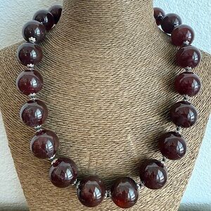 Red Quartz Gemstone and Sterling Silver Statement Necklace